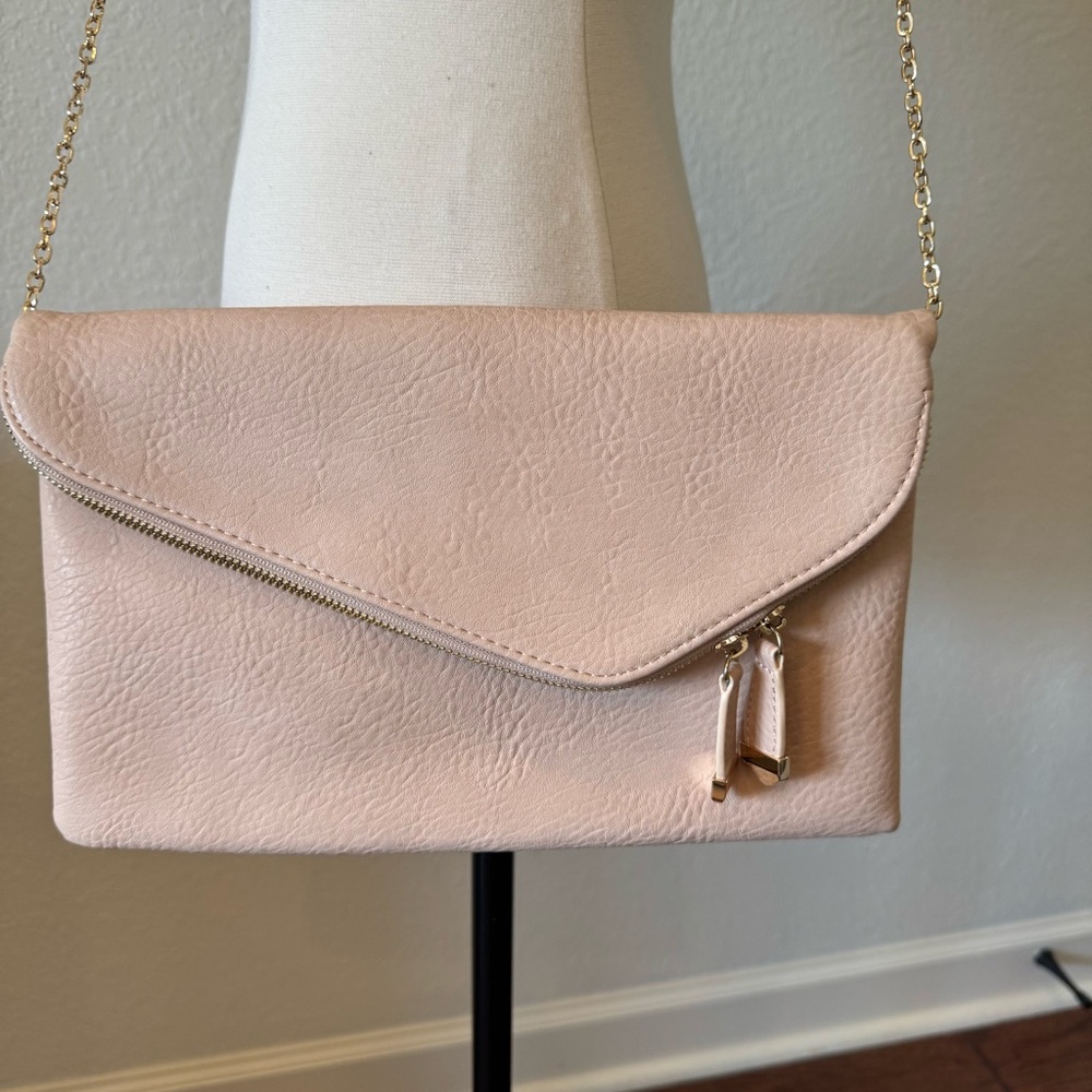 Elegant Nude / Peachish Color Leather Clutch
